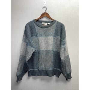 Vintage Michael Gerald Sweater Gray Blue Korea Made Pullover Acrylic 90s VTG XL